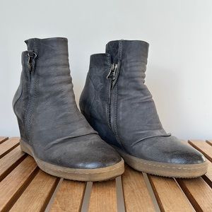 Leather wedge bootie